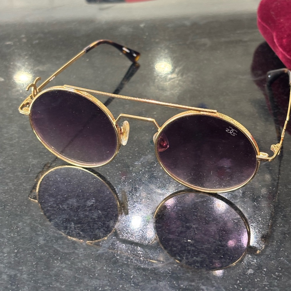 Gold and Black Aviator Sunglasses with Double Bridge